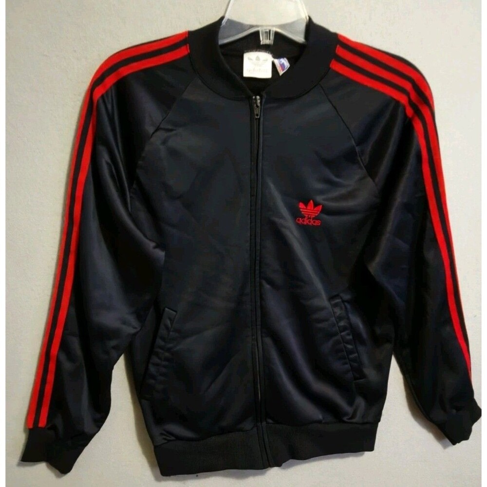 Vintage 1980s Adidas Trefoil Track Jacket Mens M Black Red ATP Made in USA